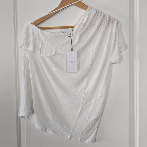 IRO Top Size XS White Irko Silk-blend Shirt Ruched One-Shoulder Ruffle NWT Airy - Picture 5 of 16